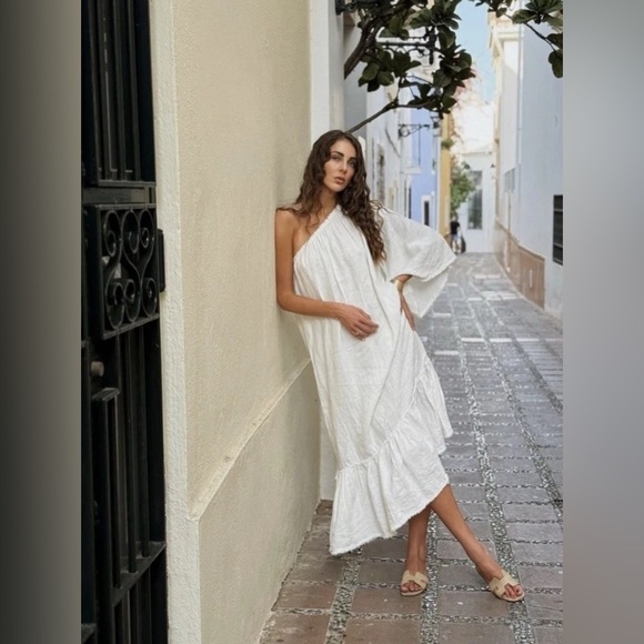 🔥🔥Zara ZW collection 100% Linen Asymmetric Dress - Picture 1 of 11